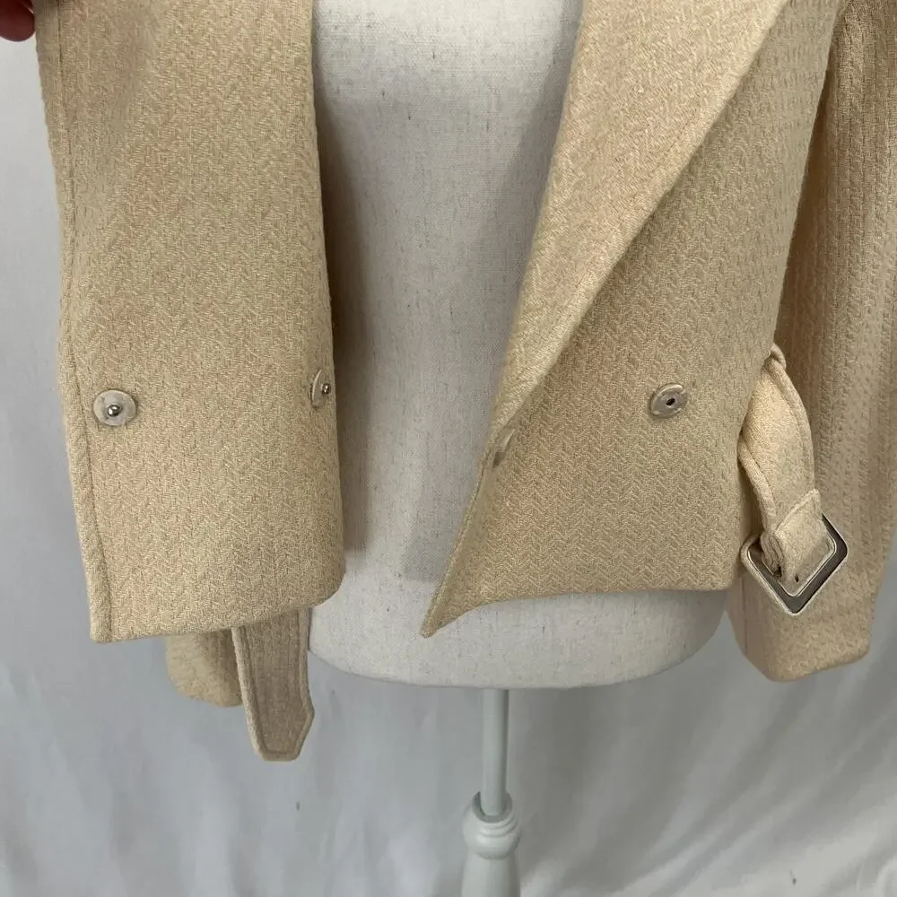 & Other Stories Jacket Womens 2 Beige Wool Herringbone Belted‎ Short LA Atelier